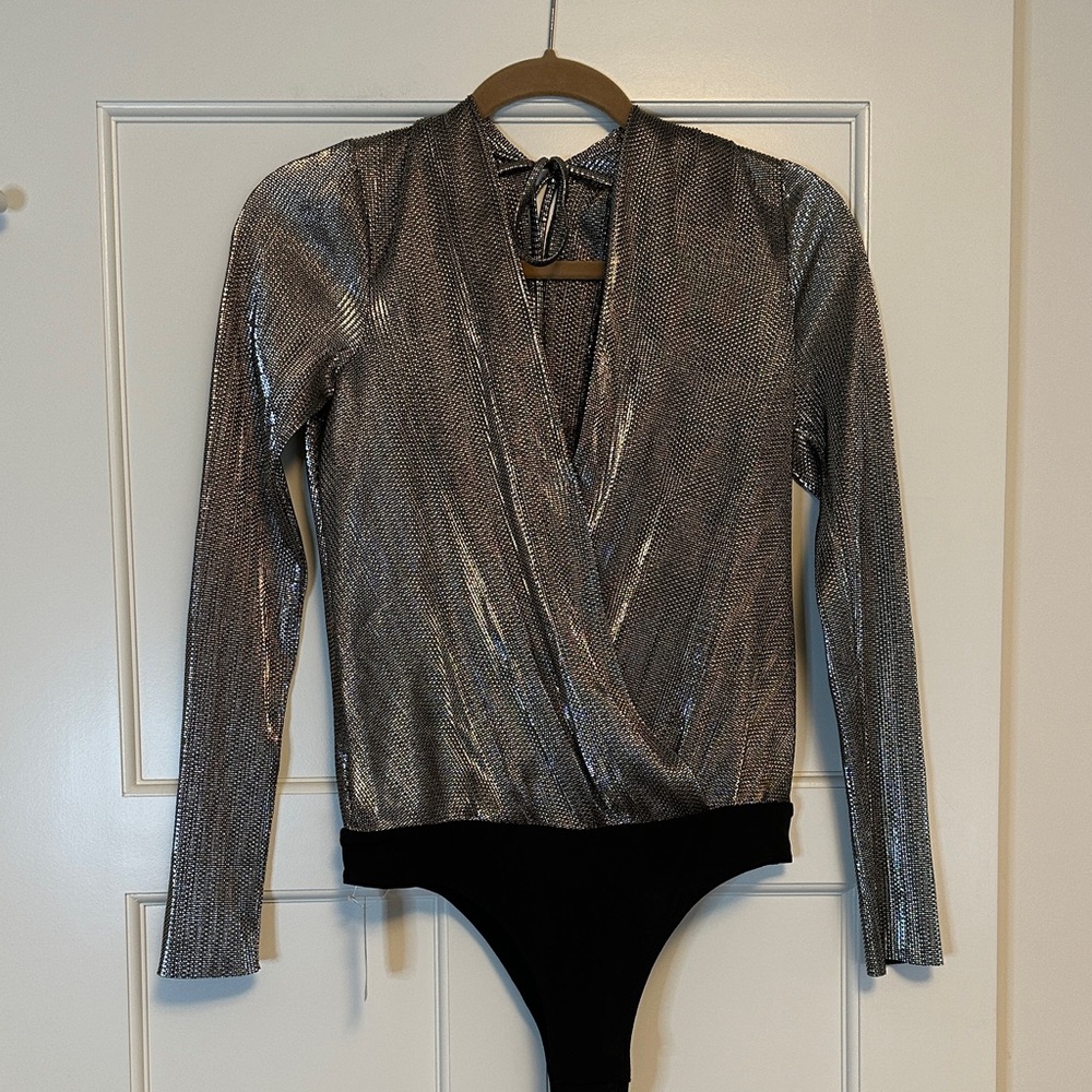 NWT BCBGeneration Metallic Wrap Bodysuit